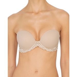 Natori Bra Womens 36D Beige Cafe Feathers Strapless Lace